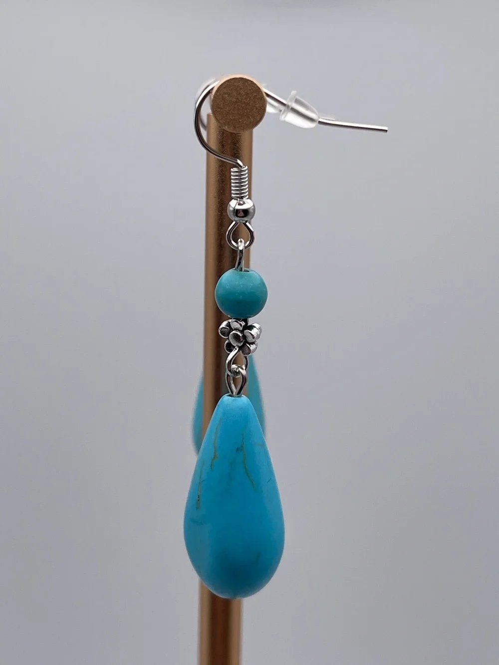 Turquoise Water Drop Shape Dangle Earrings - Picture 9 of 12